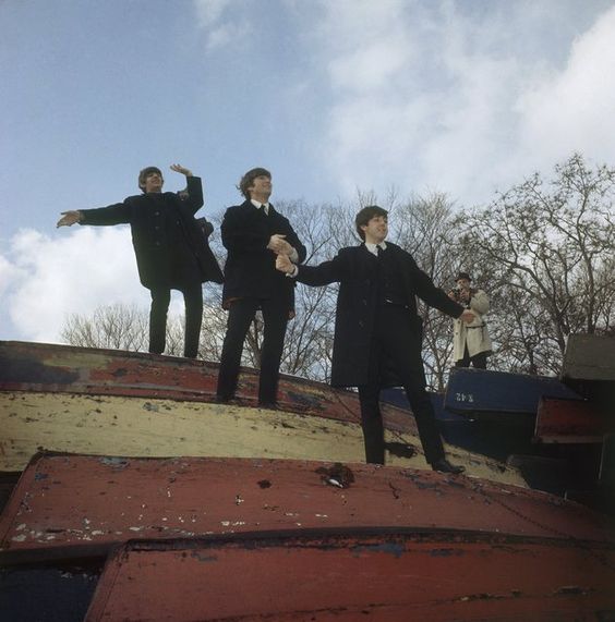 February 10, 1964, posing on a stack of rowboats in New York's Central Park February 10, 1964, posing on a stack of rowboats in New York's Central Park