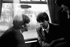 John Lennon and Paul McCartney on the set of A Hard Day’s Night, between London and Somerset. (Early March, 1964)