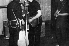 1960, May 10, John Lennon, Tommy Moore, Paul McCartney and George Harrison during the audition at Wyvern Social Club (The Blue Candle), Liverpool