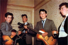 1958, December 20, The Quarry Men at George's brother Harry's wedding reception at 25 Upton Green in Speke, Liverpool.
