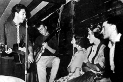 1959, August 29, Paul McCartney, John Lennon, Cynthia Powell at the Casbah Club.