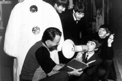 The Beatles meet a snowman at the Finsbury Park Astoria, where they were rehearsing for the Christmas Show in 1963.