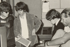 From left, John Lennon, George Harrison, Peter Asher, George Martin