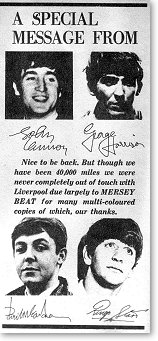 A Special Message From the Beatles to Mersey Beat readers from their 1st US Tour