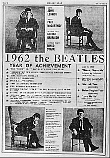Mersey Beat in an ad placed by Brian Epstein proclaiming 1962 The Beatles' year of achievement.