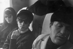 John Lennon & wife Cynthia Lennon on board train for Washington D.C. February 1964.Evaluation Scan Only - If you require a high resolution copy, please contact desk@mirrorpix.com