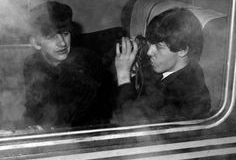 February 11,1964- Paul McCartney & Ringo Starr on board the train from New York to Washington DC Photo Credit Popperfoto