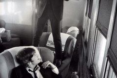 The Beatles on a train during their first visit to the U.S.