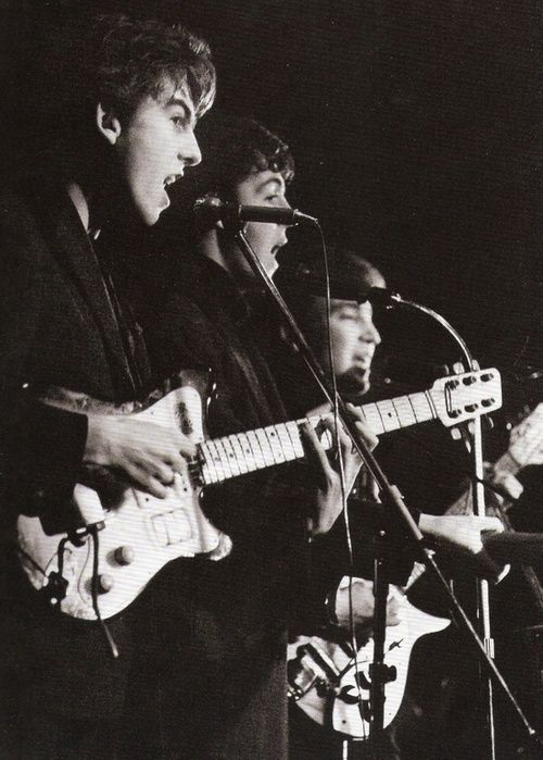 The Beatles at the Top Ten Club in Hamburg, April 1961.