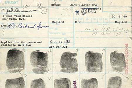 October 6, 2010 - A set of John Lennon's fingerprints were seized by the FBI 