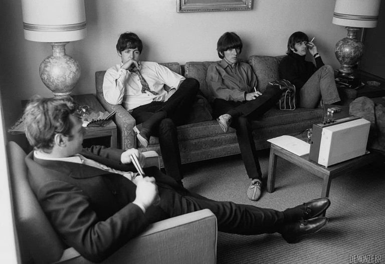 June 28, 1966 – The Beatles at London Airport, before flight by Japanese Airlines