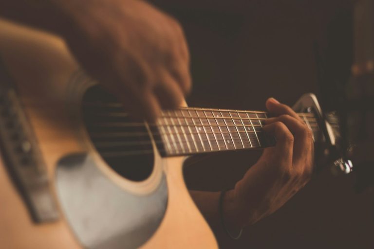Detailed acoustic guitar woodwork and strings reminiscent of John Lennon 1964 Framus Hootenanny guitar